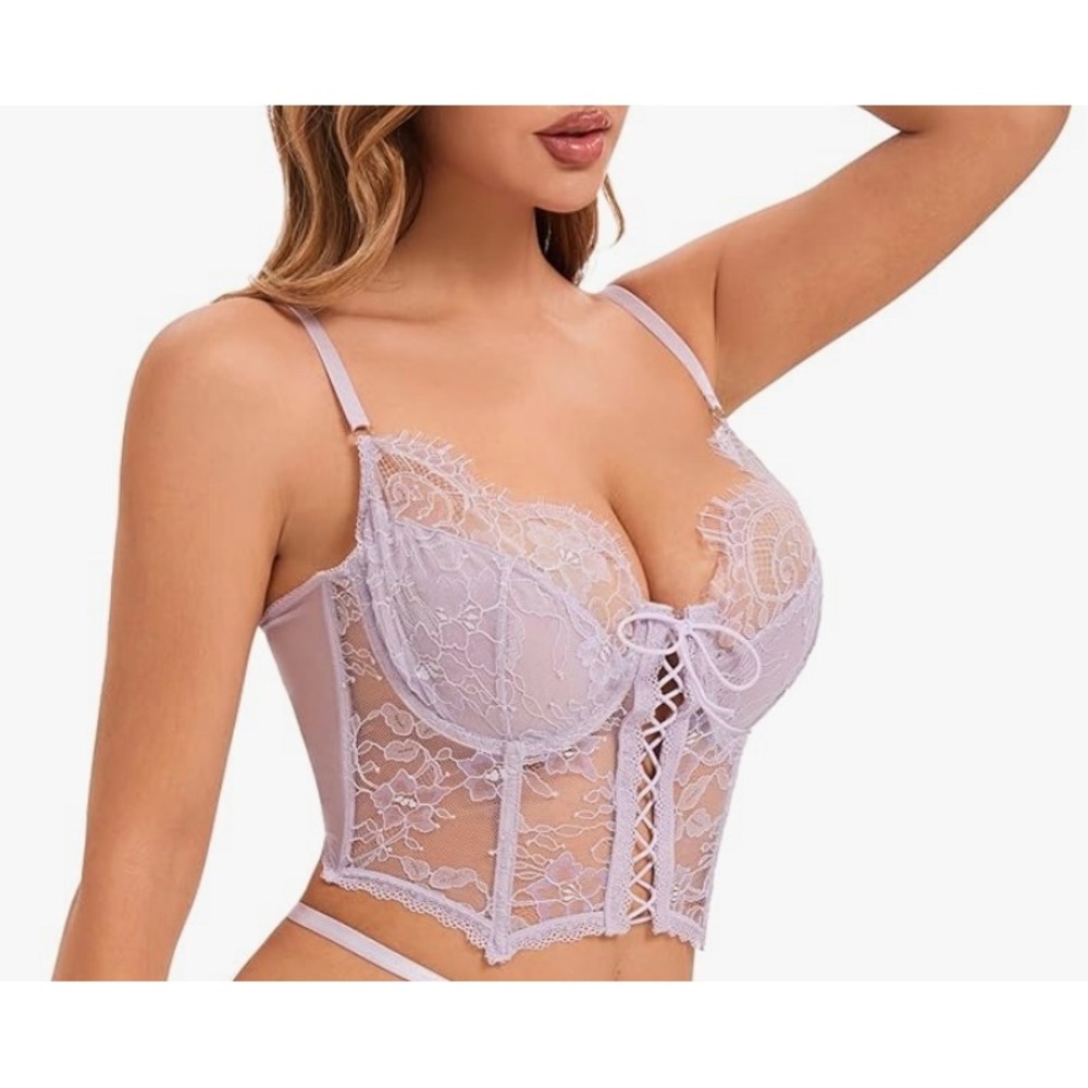 NEW White Lace Bustier Corset Top Women's Lingerie Sheer Bra Size‎ Small